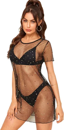 Vista 5 de MakeMeChic Vestido de malla transparente para traje de baño para mujer