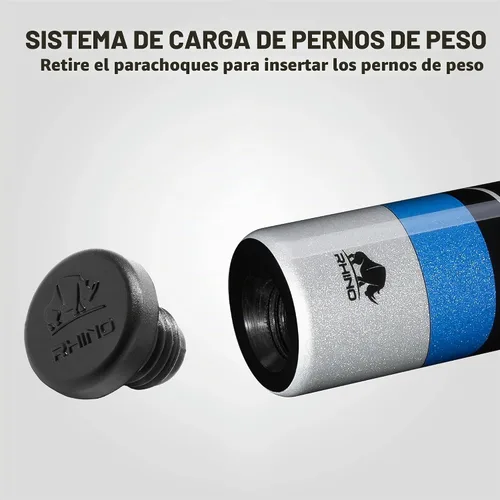 Vista 4 de Taco de billar RHINO Racing - Azul - Junta de 3/8-8 - Eje de carbono premium, diámetro de punta de 12,5 mm, Pro Taper. Empuñadura compuesta