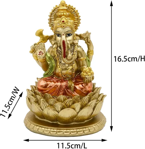Vista 4 de Figura de ídolo hindú de resina de 6.3 pulgadas de alto, estatua de ídolo, elefante, Dios Ganpati, para el hogar, templo, mandir, altar, santuario