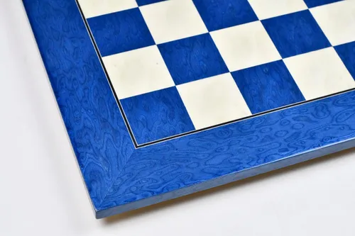 Vista 3 de CHESSBAZAAR Tablero de ajedrez de madera de lujo de 22 pulgadas con acabado brillante y acabado blanco de ceniza azul Tablero de ajedrez