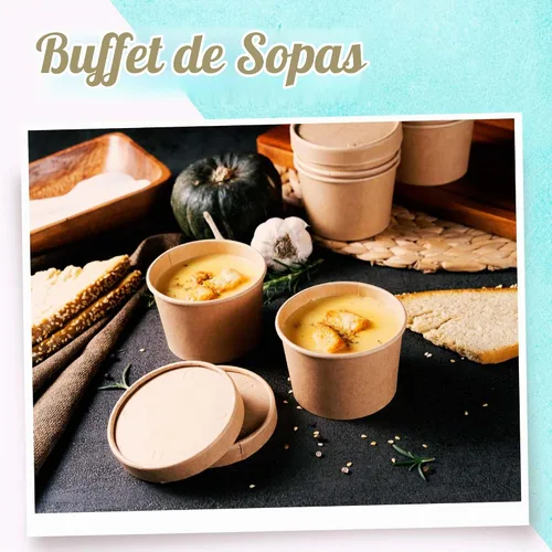 Vista 3 de MATICAN Vasos de papel para helado con tapas, paquete de 40 tazas de sopa de 9 onzas con tapas, recipientes desechables para helado, 9 onzas, marrón