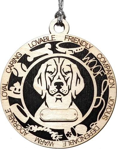 Vista 150 de Adorno de Navidad personalizado para perro Cavalier King Charles Spaniel, redondo de 3 pulgadas, madera cortada con láser de 2 capas, nombre y texto