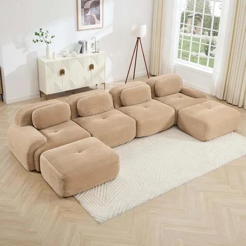 Vista 17 de Sofá moderno comprimido sin armazón de 116", sofás seccionales de 3 plazas para sala de estar, sofá seccional modular de pana verde nube, espuma