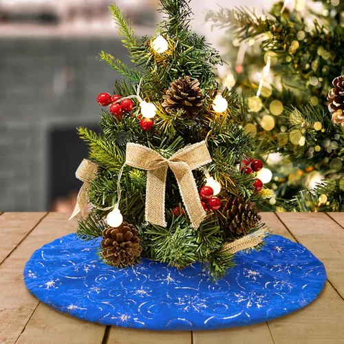 Vista 42 de Faldones de Felpa para Árbol de Navidad, 24 pulgadas, Lujosa Cubierta de Base de Árbol de Navidad de Piel Sintética Negra con Copos de Nieve Dorados