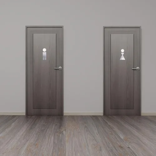 Vista 2 de Montague Metal Products - Letrero de baño para negocios - Baño para hombres - Baño de mujer - Señales de baño de metal - Fácil de instalar