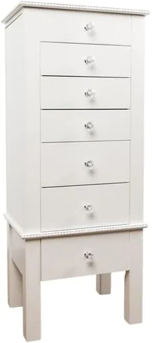 Vista 3 de Hives and Honey Kimberly Jewelry Armoire - Organizador de almacenamiento blanco moderno con cajones divididos y ganchos para collares, diseño