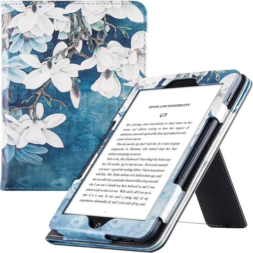 Vista 10 de Funda para Nook GlowLight 4 Plus de 7.8 pulgadas (2023) Soporte plegable integrado y correa de mano Estilo libro Funda de piel sintética Marrón