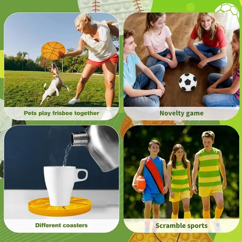 Vista 5 de 4 piezas de juguetes para ansiedad, juguetes deportivos para presionar burbujas, juguete sensorial para fútbol, baloncesto, béisbol, rugby, juguetes