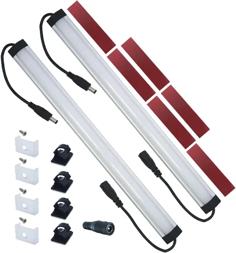 Vista 5 de Litever Barra de luz LED extra, cable blanco, 12 V CC, luz blanca diurna de 5000 K, con clips de montaje, tornillos, almohadillas autoadhesivas.