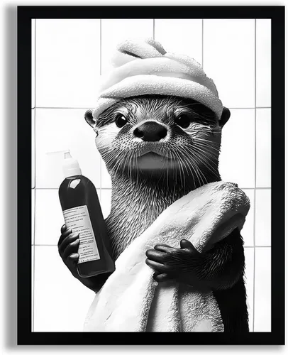 Vista 23 de SYWENNOI Arte de Pared en Lienzo Enmarcado en Blanco y Negro para Baño, Divertido Gato Negro Sentado en el Inodoro Leyendo Periódico Decoración