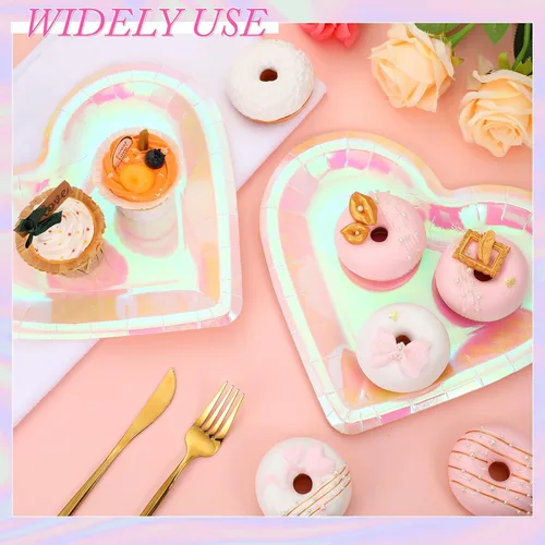 Vista 5 de Remerry 100 platos de corazón de boda, platos de papel desechables en forma de granel, platos de papel gruesos, platos decorativos de postre