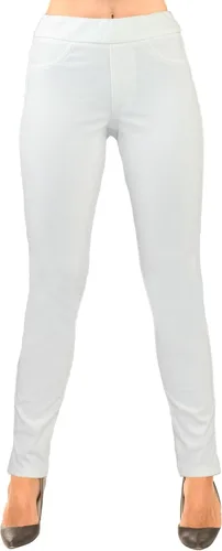 Vista 2 de SAGE Pantalón de pierna cónica para mujer con mezclilla blanca lavada enzima y bolsillos traseros funcionales