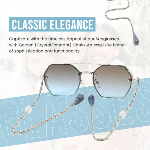 Vista 3 de Loom&Pearl Gafas de sol con patillas de cadena, colgantes de piedra únicos, lentes de cadena con agarre antideslizante en las orejas Pince-nez