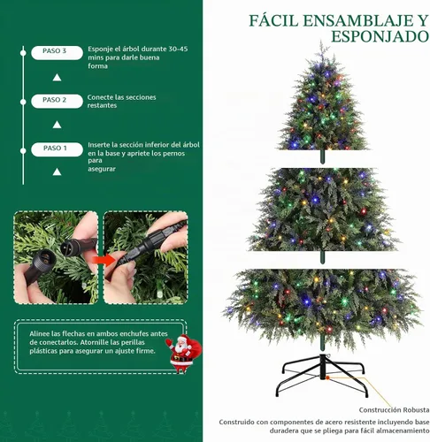 Vista 5 de SHareconn Árbol de Navidad de ciprés artificial preiluminado de 7 pies 390 luces blancas cálidas y multicolor, 17 modos de control remoto, 1420