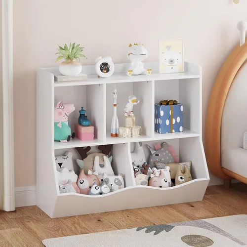 Vista 11 de IDEALHOUSE Estantería y estantería para niños, estante de almacenamiento de juguetes, estante múltiple con organizador de cubículos para niños y Gris
