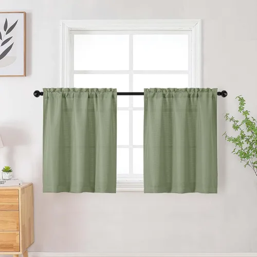 Vista 105 de Cortinas de lino para dormitorio y sala de estar de 96 pulgadas de largo, juego de 2 paneles, con bolsillo para cortinero, filtrado de luz, textura