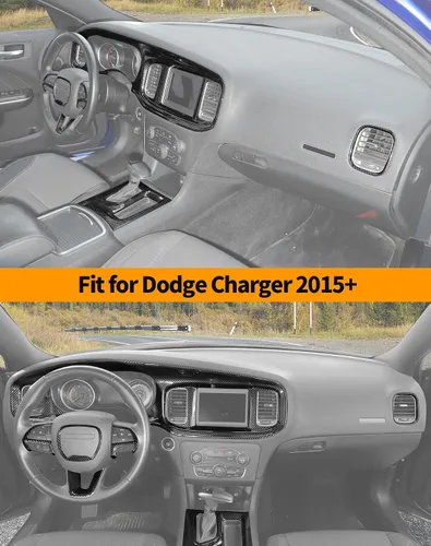 Vista 7 de Hoolcar para Dodge Charger 2015+ Kit de Embellecedores de Decoración Interior, Panel Central de Control del Tablero, Embellecedor del Panel