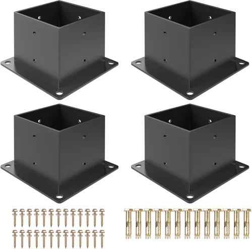 Vista 8 de Base de Poste 4×4, Soportes de Poste de Terraza, Tamaño Interior 3.5"×3.5", Base de Anclaje de Poste de Valla de Acero Grueso, Metal Negro