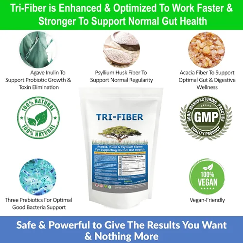 Vista 5 de Polvo de fibra soluble de triple fibra, suplemento de fibra soluble 3 en 1 sin sabor para apoyo digestivo. Fibra dietética 1 lb (16oz)