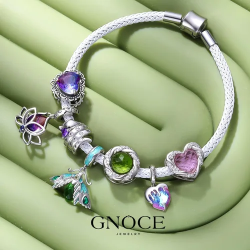 Vista 3 de GNOCE Dijes colgantes de flor de loto, pulseracollar de plata de ley 925, dijes colgantes para mujeres, esposa, regalo de joyería, Plata esterlina