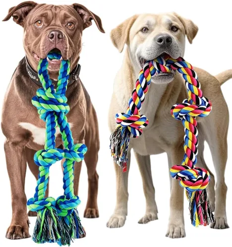 Vista 16 de SHARLOVY - Juguetes para perros grandes y masticadores agresivos Indestructible XL Durable Dog Toy,5-Knot Rope Tug,Heavy Duty Chew Sturdy Cotton