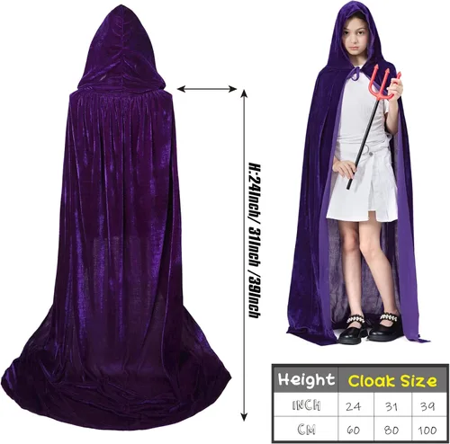 Vista 3 de DNQCOS Ponchos unisex con capucha de longitud completa, de terciopelo, disfraces de Halloween, capa de bruja
