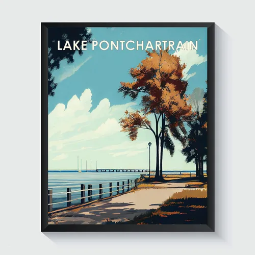 Vista 14 de Yellowstone Lake - Póster impreso artístico, ilustración, arte de pared, decoración de paisaje retro, paisaje, obra de arte para decoración de Lago