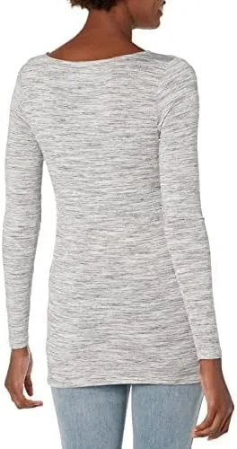 Vista 2 de Motherhood Maternity Camiseta de maternidad de manga larga con cuello redondo para mujer