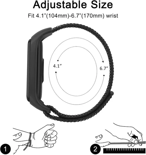 Vista 4 de Wanme Bandas de nailon para Amazfit Band 5 correas de repuesto para mujeres y hombres, paquete de 2 correas deportivas de nailon suave compatibles