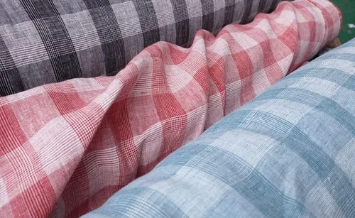 Vista 3 de Tela de lino 100% con patrón de tartán negro y tela de lino Material suave al tacto y ligero, ideal para ropa, manualidades y decoración del hogar