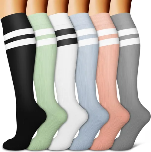 Vista 14 de Copper Compression Socks for Women & Men (6 pairs) - Best Support for Nurses, Running, Hiking, Recovery 01 Rayas Negras