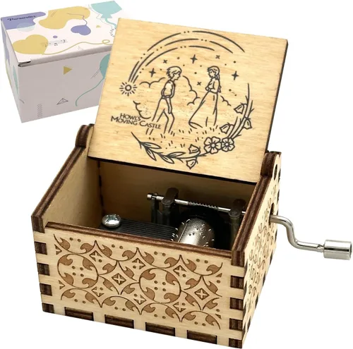 Vista 7 de Pursuestar HowlMoving Castle-Merry Go Round of Life - Caja de música de madera con manivela manual, grabada vintage, regalo musical para fanáticos