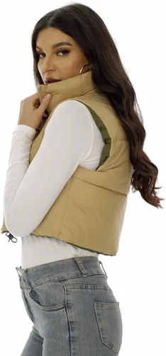 Vista 2 de Kusogiay Chaleco corto acolchado para mujer, ligero, con cremallera, sin mangas, reversible, con bolsillos