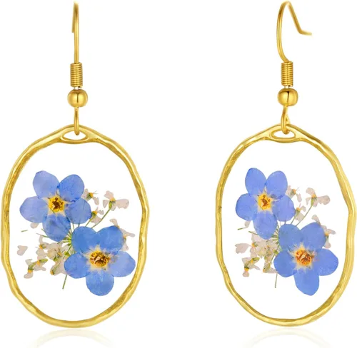 Vista 94 de Forget-Me-Not and Queen Anne's Lace Pressed Wildflower Earrings Pressed Flower Earrings Handmade Drop and Dangle Earrings Gift for Woman
