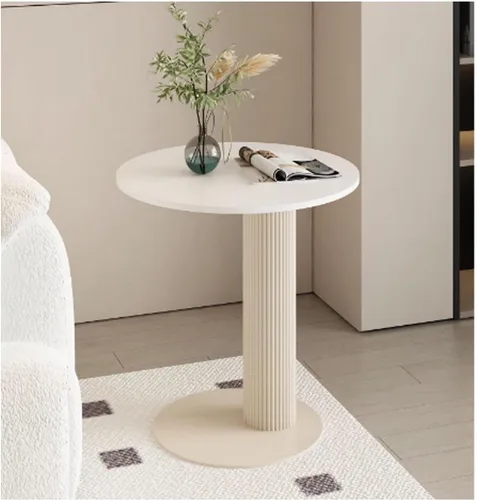 Vista 10 de Sude Table Mesa auxiliar auxiliar para sala de estar, mesa auxiliar con patrón de mármol, la parte superior redonda es fácil de montar, fácil