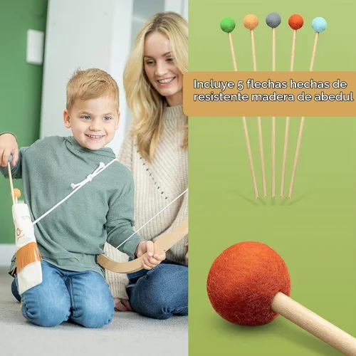 Vista 6 de BOWRILLA® Conjunto de Arco y Flecha para Niños Juguete de Tiro con Arco de Madera para Niños y Niñas de 3 a 7 Años, Arco y Flecha para Niños