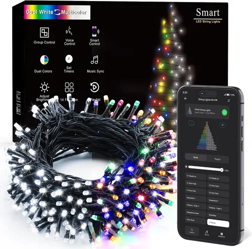 Vista 15 de Brizled Luces de Navidad inteligentes, 66 pies, 200 luces LED que cambian de color, aplicación y control de voz, luces de árbol de Navidad