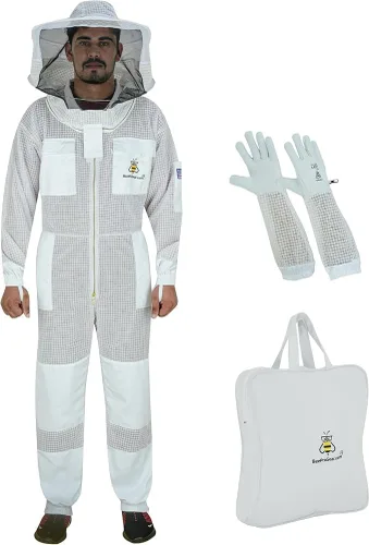 Vista 11 de 3-Layer Ultra Ventilated Mesh Beekeeping Suit for Men & Women with Veil Sting-Proof Bee Suit with Leather Gloves & Bag