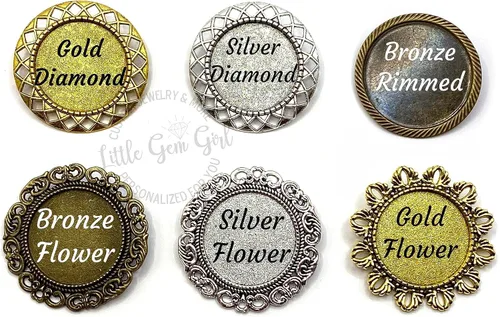 Vista 2 de 1 broche redondo de metal plateado u oro personalizado para fotos disponible en 6 estilos Pin de Boutonniere para recuerdo de boda, unisex