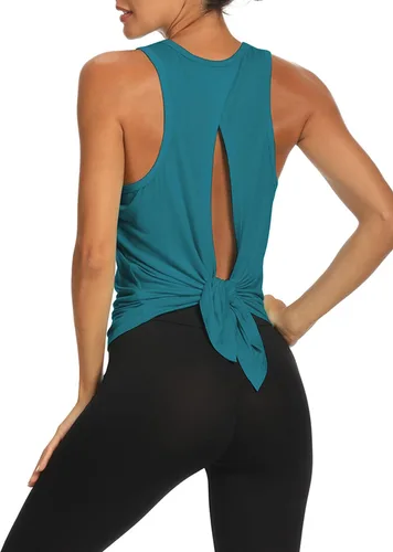 Vista 14 de Bestisun - Camisetas de tirantes para mujer con espalda abierta, ropa deportiva para entrenamiento, yoga y ejercicio Verde militar