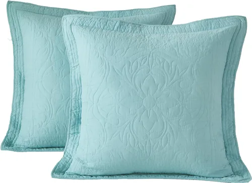 Vista 32 de WINLIFE Funda de almohada acolchada 100% algodón con estampado floral tamaño estándar (azul bebé)