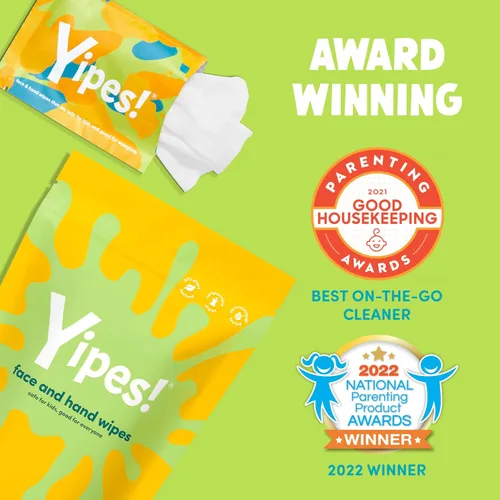 Vista 3 de Yipes! Toallitas faciales y de manos para niños, toallitas húmedas compostables para pieles sensibles, envueltas individualmente, imprescindibles