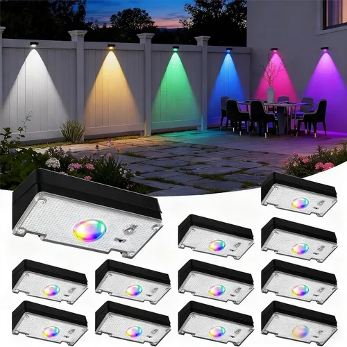 Vista 9 de Luces Solares para Valla, 10 Modos de Cambio de Color RGB, Luces Solares Impermeables con Energía Solar IP65, 30 Horas de Funcionamiento, Fácil