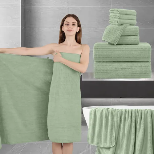 Vista 60 de Juego de toallas de baño de 8 piezas 2 toallas de baño grandes de gran tamaño, 2 toallas de mano y 4 paños Juego de toallas de baño ultrasuaves