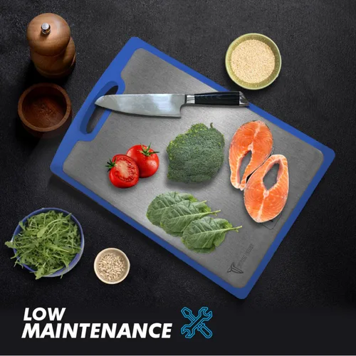 Vista 3 de Tablas de cortar de titanio para cocina, tabla de cortar de doble cara con superficie de titanio puro y madera, tabla de cortar duradera, fácil