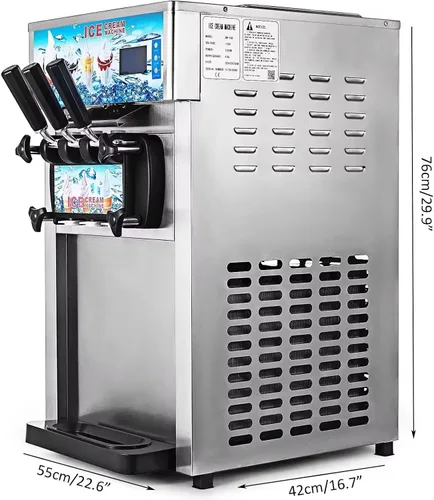 Vista 2 de Máquina de helado comercial con 3 sabores, fabricante de yogur, pantalla LCD, limpieza con un solo clic, 18L/H Soft Serve Ice Maker
