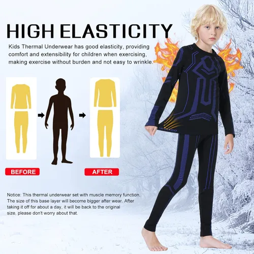 Vista 4 de MeetHoo Conjunto de ropa interior térmica para niños capa base de pantalones largos con forro polar para niños