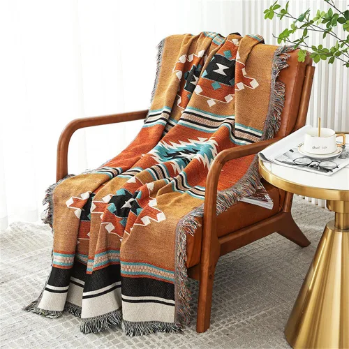 Vista 2 de Homesy - Mantas boho del suroeste, manta reversible verde azteca del suroeste para mueble, silla, sofá, hogar, uso exterior, playa, auto, carpa