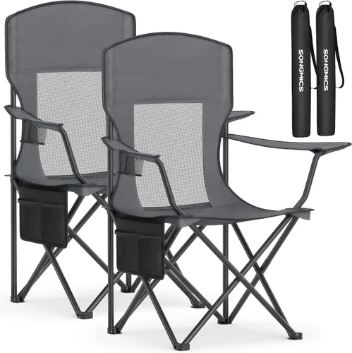 Vista 10 de SONGMICS Silla de camping, silla plegable de gran tamaño, cómoda y resistente, capacidad de peso de 352 libras, reposabrazos ajustables con bolsa