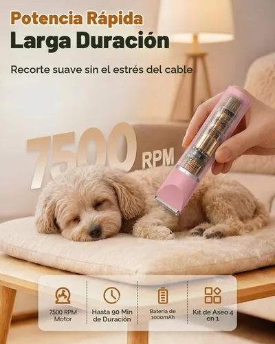 Vista 4 de Veeconn Kit de aseo 4 en 1 para perros con recortadora de pelo de pata para Rosa